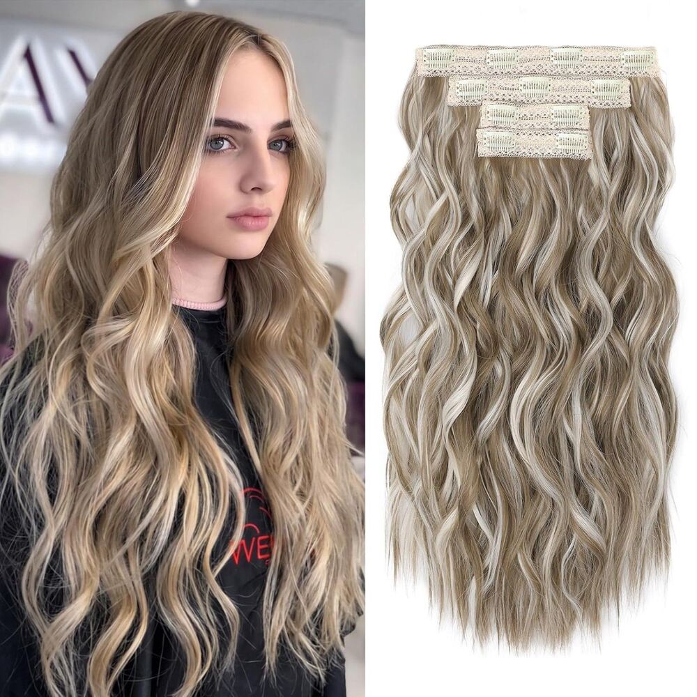 Long Beach Wave Clip-In Hair Extensions – Ash Brown with Highlights (HE003)
